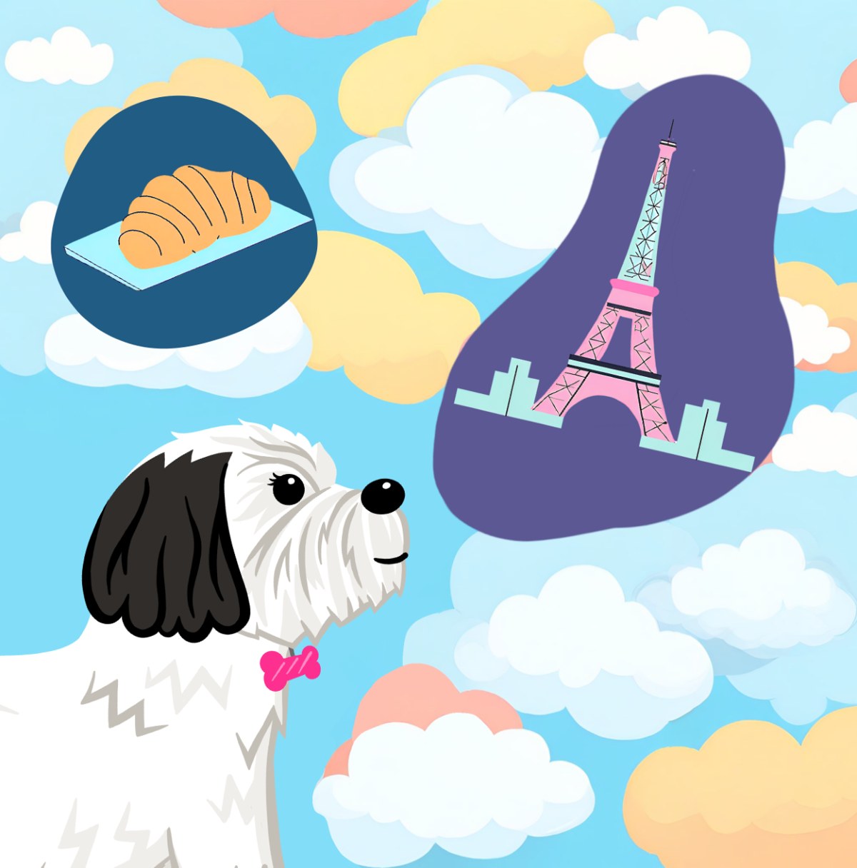 Coco dreaming of Paris and a doggie croissant