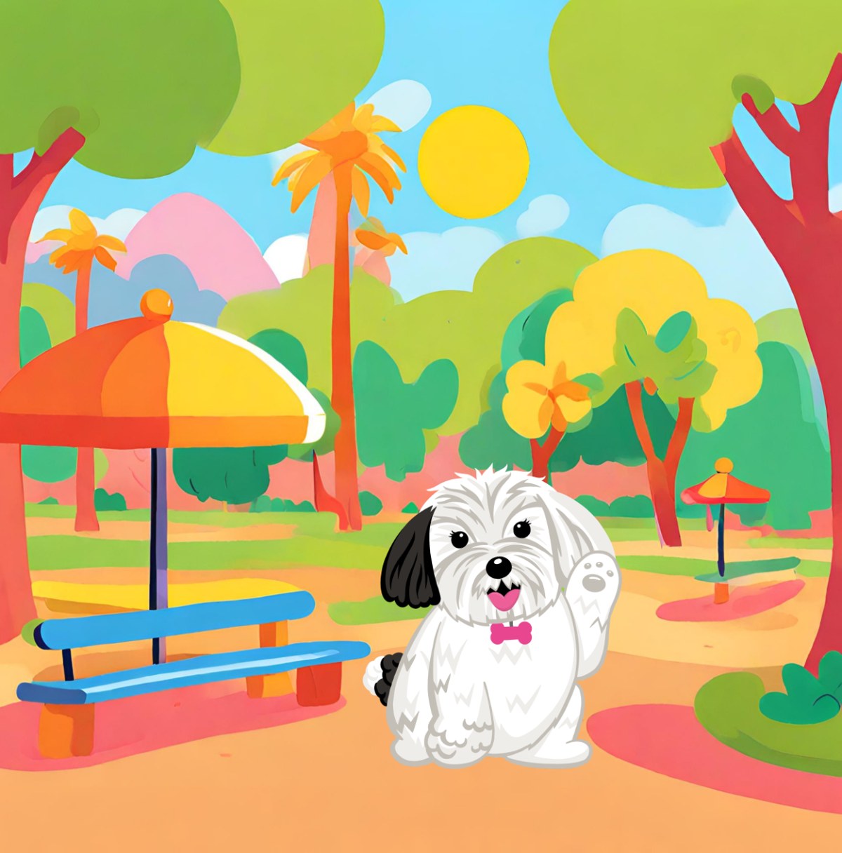 Coco waving at the park in Southern California